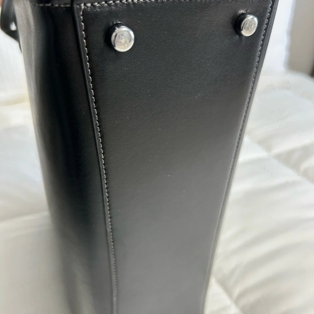 Coach Black Leather Tote with Floral Scarf Accent - Picture 3 of 4
